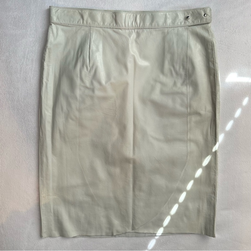 CHAIKEN Y2K Altered Lined Leather Pencil Skirt Off White 8 wrap around tulip hem